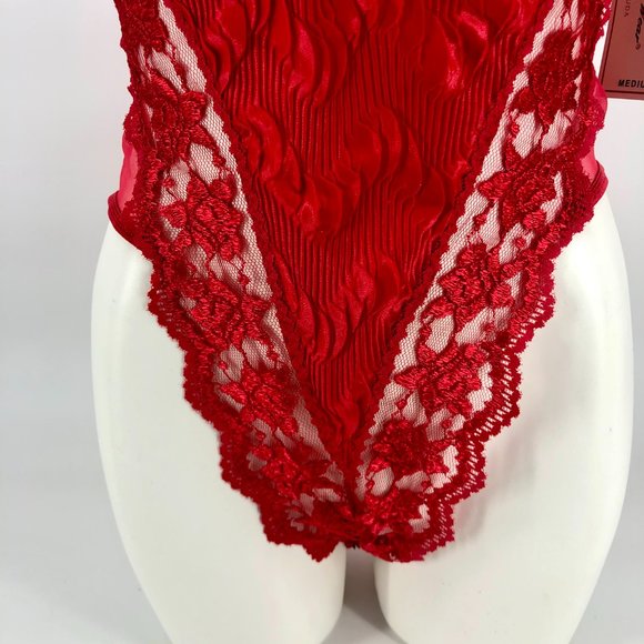Sexy Red Lacy High Cut Lingerie Bodysuit Medium - Picture 4 of 8